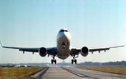 Airplane taking off from a runway.